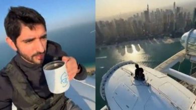 صورة مشهدٌ يحبس الأنفاس.. ولي عهد دبي بمغامرة مثيرة على ارتفاع 250 متراً ( فيديو )
